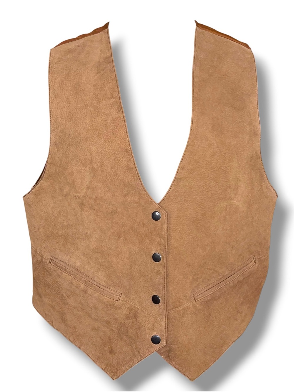 Vintage Medium Uno Momento Tan Brown Leather Suede Vest Mens Western